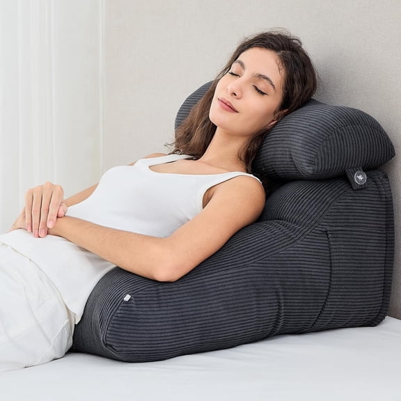 Wedge Pillow Set, 2PCS Reading Pillow for Sitting, Bed Wedge Pillow Headborad for Sleeping, After Surgery, Acid Reflux, Leg and Back Support, with Neck Cushion, 23"x11.5"x23", Dark Grey