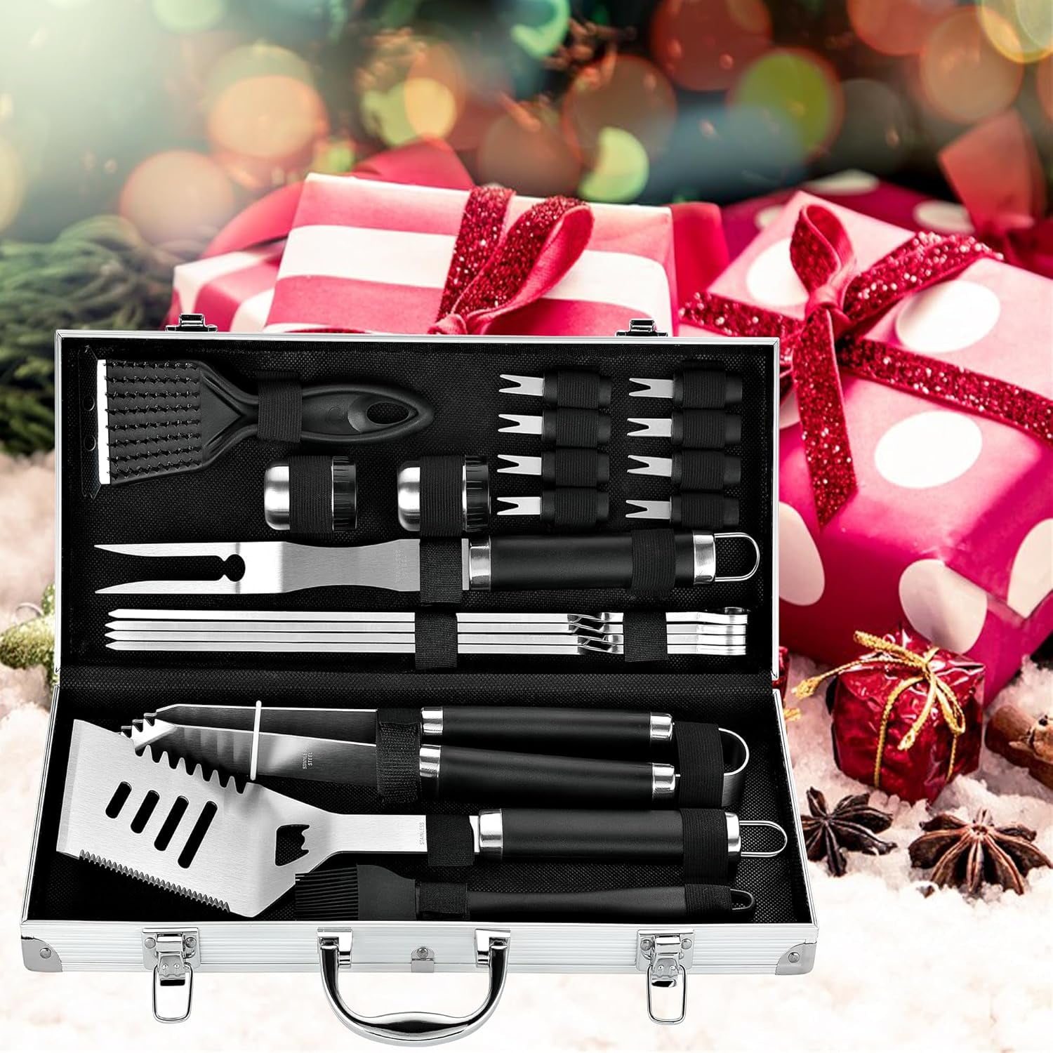 ROMANTICIST 20pcs Professional BBQ Accessories Set - Heavy-Duty Stainless Steel Grill Tool Kit, Perfect Holiday Gift for Christmas & Fall & Winter Grilling, Camping & Family Gatherings
