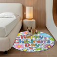 thumbnail image 2 of Children's Day Round Area Rug 3Ft Washable Small Circle Rugs for Kitchen Entryway, Cartoon Cute Flowers Leaf Blue Plaid Non-Slip Carpet Floor Mats Indoor Outdoor Carpet Runner Aesthetic Home Decor, 2 of 8