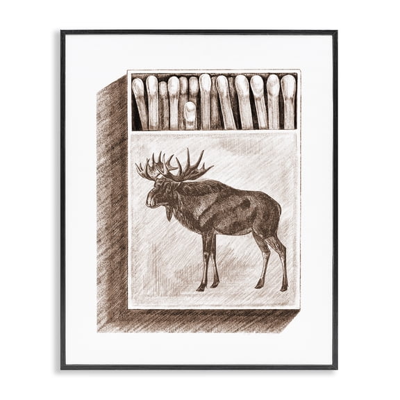 Stupell Industries Traditional Wild Moose Matchbook Sketch Black Framed Giclee Art, 11 x 14, by Lil' Rue