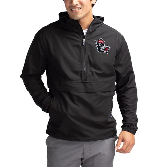 Men's Cutter & Buck Black NC State Wolfpack Charter Eco Recycled Half-Zip Anorak Jacket
