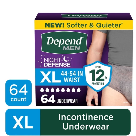 Depend Night Defense Incontinence Underwear for Men, Adult Diapers, XL, 64 Count