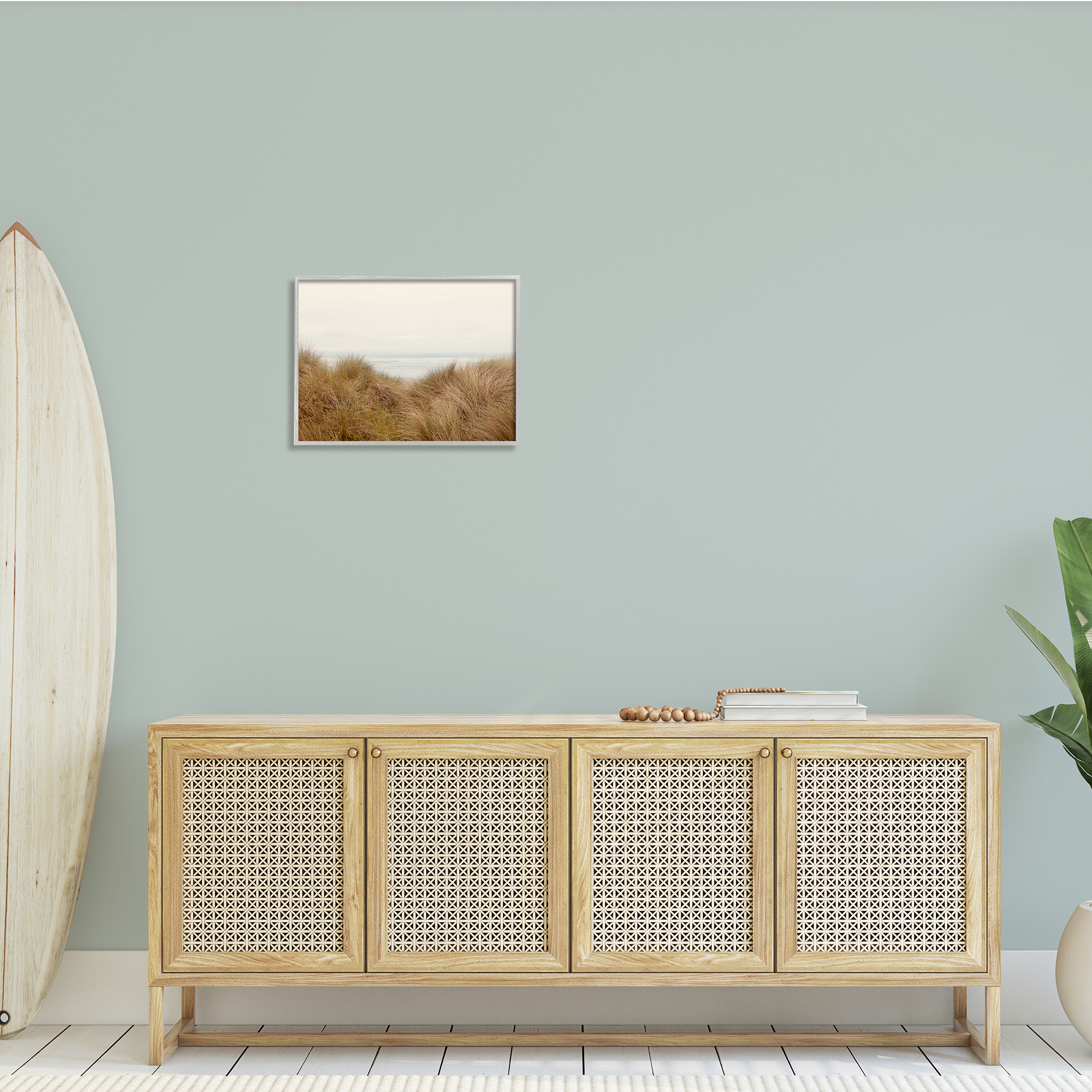Indtries Beach Behind Tall Grass Sun Bleached Ocean Landscape 20 in x 16 in Framed Photography Art Prints, by Stupell Home Décor