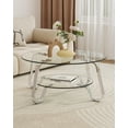 thumbnail image 6 of 31.5" Round Tempered Glass Coffee Table with Metal Legs & Lower Shelf, Modern Double-Layer Glass Coffee Table for Living Room Small Space, Silver, 6 of 8