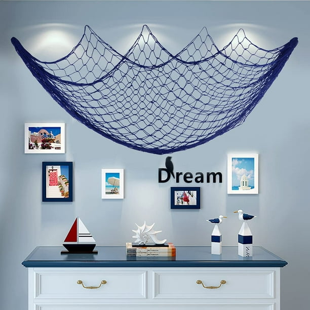 Yao Fishing Net Wall Decor Beach Fishing Net Themed Wall Hanging for Party  Wall Home Wedding Decor Photography Decoration, 150cm × 200cm(A-Blue)