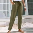 thumbnail image 2 of RQYYD Linen Pants Women's Cotton Linen Straight Leg Pants Elastic Drawstring Casual Trousers with Pockets Summer Beach Lounge Pants, 2 of 7