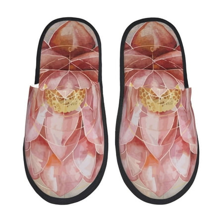 Balery Pink Lotus Slient Indoor Furry Fleece Comfort House Shoes Soft Non-Slip Home Shoes Cotton slippers House Slippers-- Medium