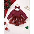 thumbnail image 3 of Gupgi Barboteuse de Noël pour Bébé Fille Broderie Lettre Manches à Volants Body Robe Bandeau Nœud, 3 of 7