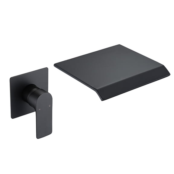 JERFIT Modern Matte Black Wall Mount Waterfall Tub Filler with Rough-in Valve, Single Handle High Arc Bathroom Sink Faucet