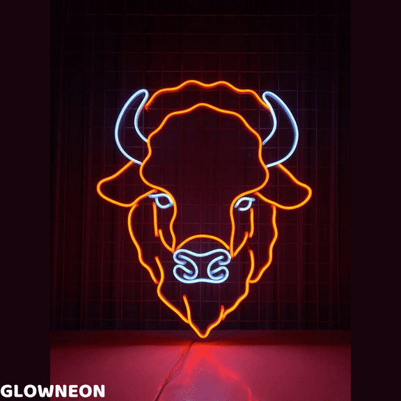 Glowneon Bull Head Neon Sign, Bison Led Sign, Western Man Cave Decor