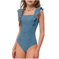 thumbnail image 3 of MKOSPLRT Girls Swimsuit Ruffle Adjustable Straps One Piece Bathing Suit Solid Ruched Tummy Control Swimsuit Backless Monokini Swimwear 5-15Y, 3 of 8