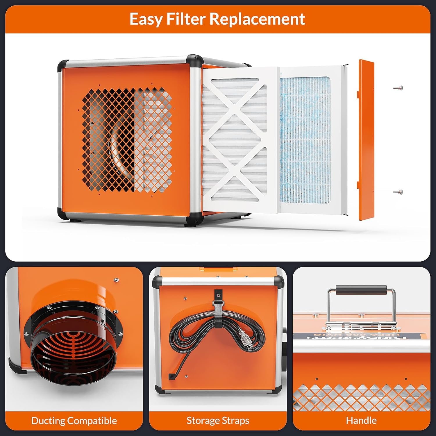 Air Scrubber, Industrial/Commercial Air Purifier with Light/Ion Generator, 5-Stage Filtration, 800 sq.ft, 600 CFM, Stackable, GFCI Outlet, Heavy Duty Negative Air Machine