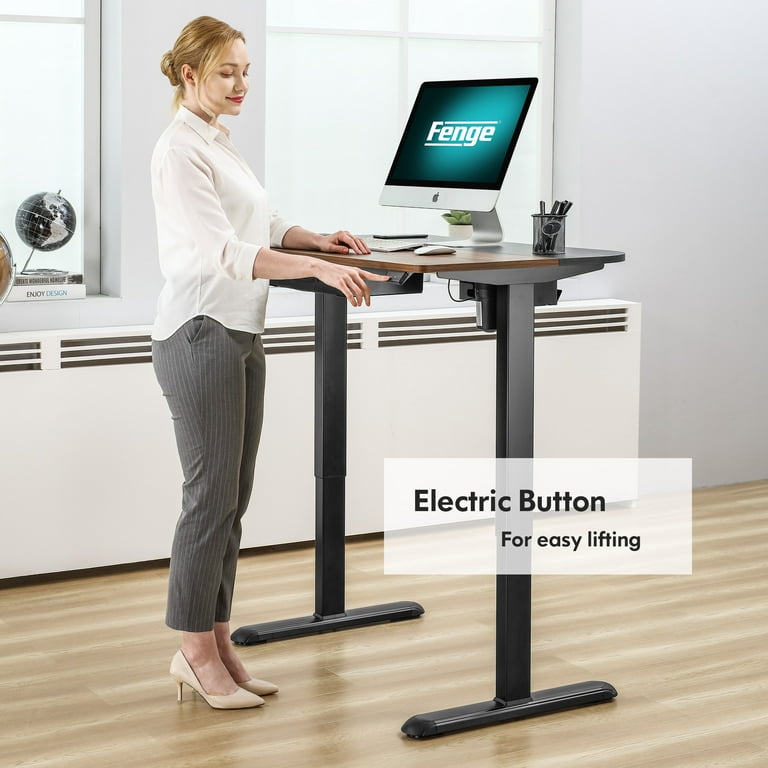 Fenge Electric Standing Desk with Drawer 43.3x27.5 Inches Anti Collision Design Upgrade Depth Adjustable Stand Up Computer Desk Sit Stand Desk