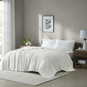 Home Essence Knit Freshspun Basketweave Cotton Blanket, 66x90, Twin/Twin XL, Cream