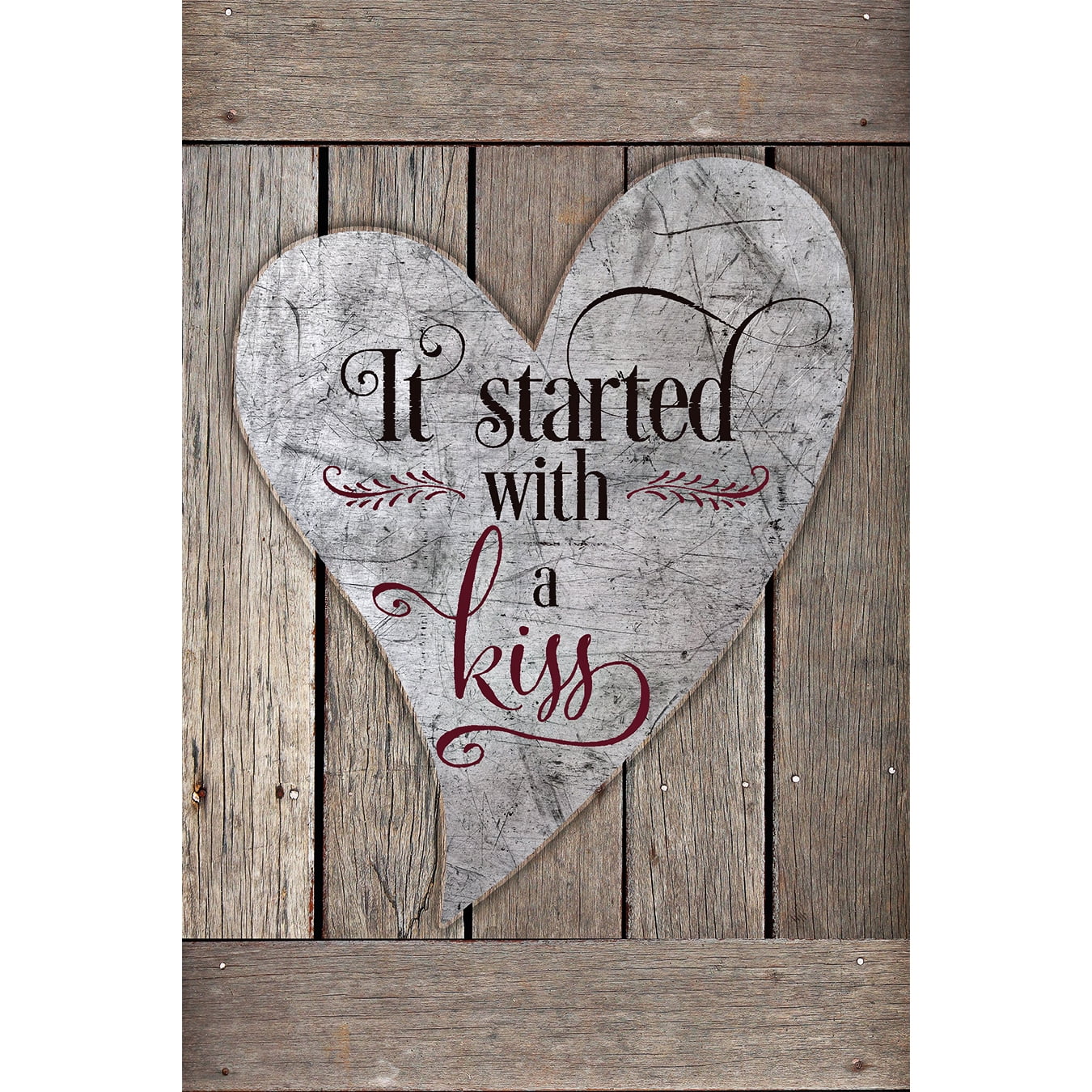 Started with a Kiss Wood Plaque with Inspiring Quotes 6"x9" Classy Vertical Frame Wall