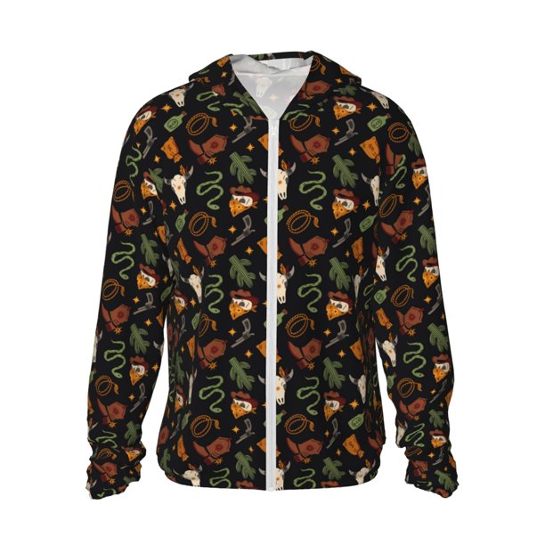 Fotbe Wild West Cowboy Chaqueta con Protección Solar UPF 50+ para Hombre y Mujer, Camisa con Capucha y Bolsillos-X-Large