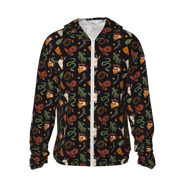 Fotbe Wild West Cowboy Chaqueta con Protección Solar UPF 50+ para Hombre y Mujer, Camisa con Capucha y Bolsillos-X-Large
