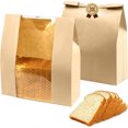 thumbnail image 1 of 50 bolsas de papel marrón, Bolsas de pan para pan casero, Bolsas de panadería con ventana frontal para almacenamiento de productos horneados, 50 calcomanías de sellado, 1 of 4