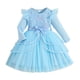 thumbnail image 1 of Arcos para Niñas Vestido de Malla de Manga Voladora con Cinturón Color Sólido Nudo de Arco Vestir Fiesta Casual Niños Vestido de Primavera, 1 of 7