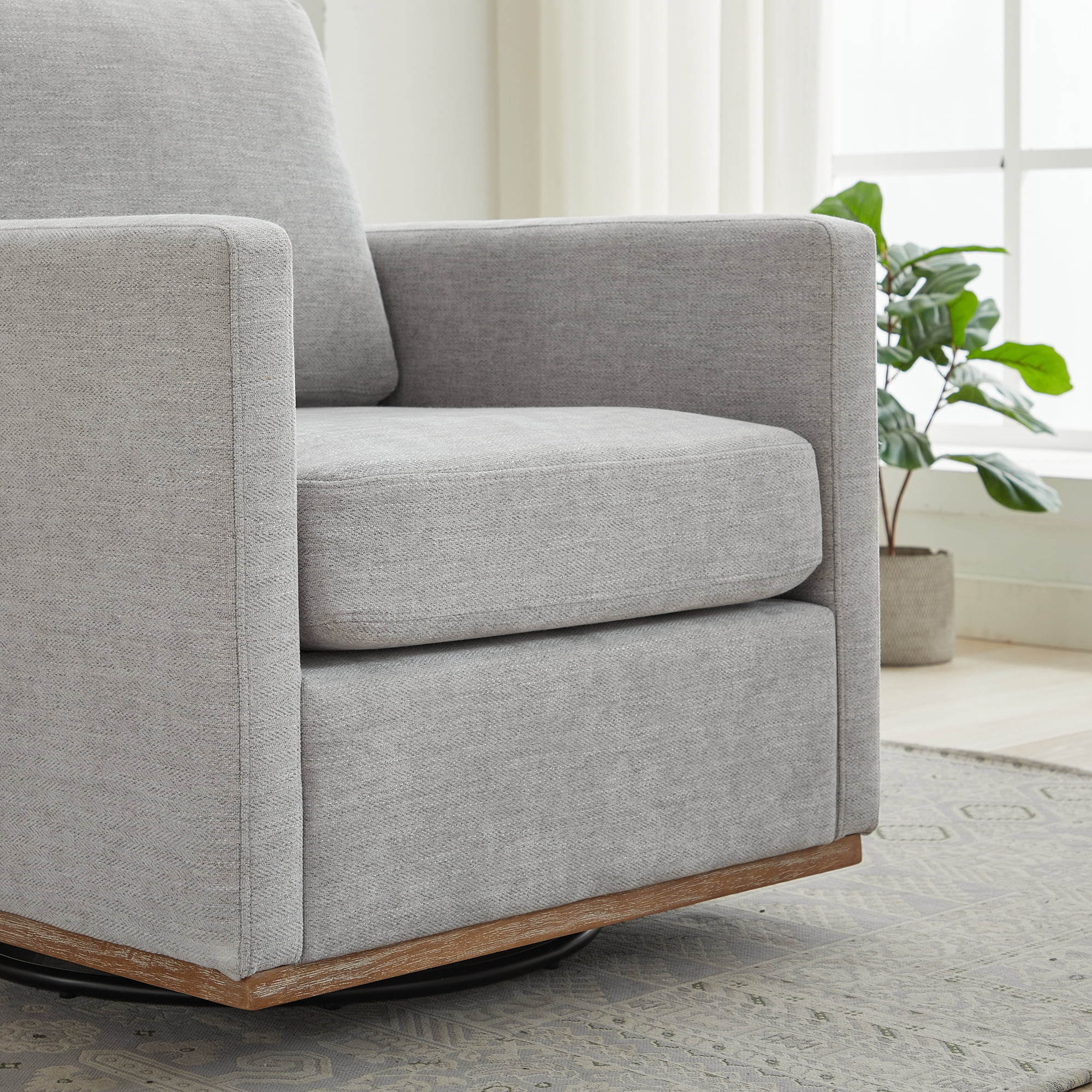 360° Swivel Accent Chair Chenille Arm Chair Upholstered Single Sofa Chair with Wooden Base,Club Lounge Reading Armchair for Living Room Bedroom Apartment,Light Gray