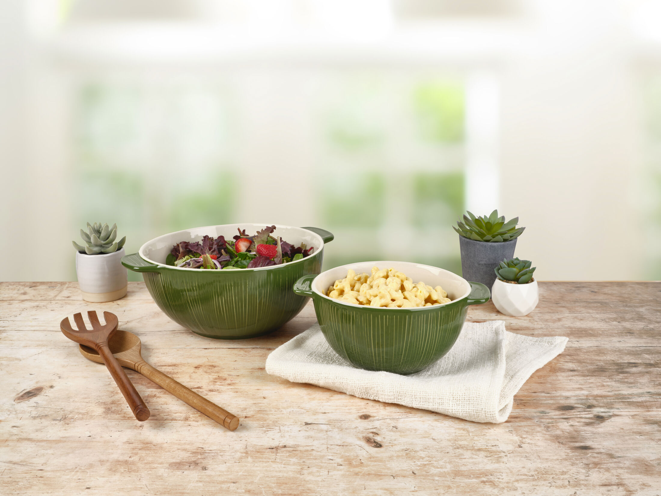 Fitz and Floyd Sicily Green Serving Bowls (Set of 2)