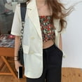 thumbnail image 2 of Turndown Collar Short sleeve Blazer Women Loose Jacket Suits Female Tops, 2 of 10