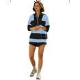 thumbnail image 3 of Women Striped Workout Set Two Piece Outfit Tracksuit Oversized Lounge Top and Shorts Sets with Pockets Black Blue M, 3 of 7