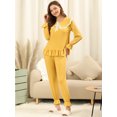thumbnail image 2 of Conjuntos de pijama para mujer Cuello Peter Pan con almohadillas para el pecho Conjuntos de salón de manga larga Amarillo M, 2 of 6
