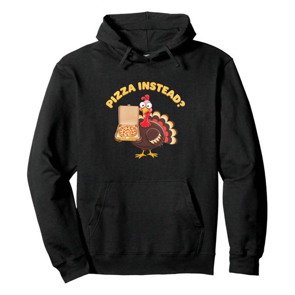 Pizza Instead Thanksgiving Turkey Cute Cartoon Turkey Pullover HoodieMen's Halloween Hoodie Must-Have Party Item