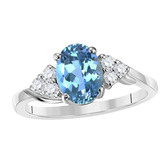Mauli Jewels Rings for Women 1.45 Carat Diamond and Oval Shape Blue Topaz Ring Prong 10K White Gold