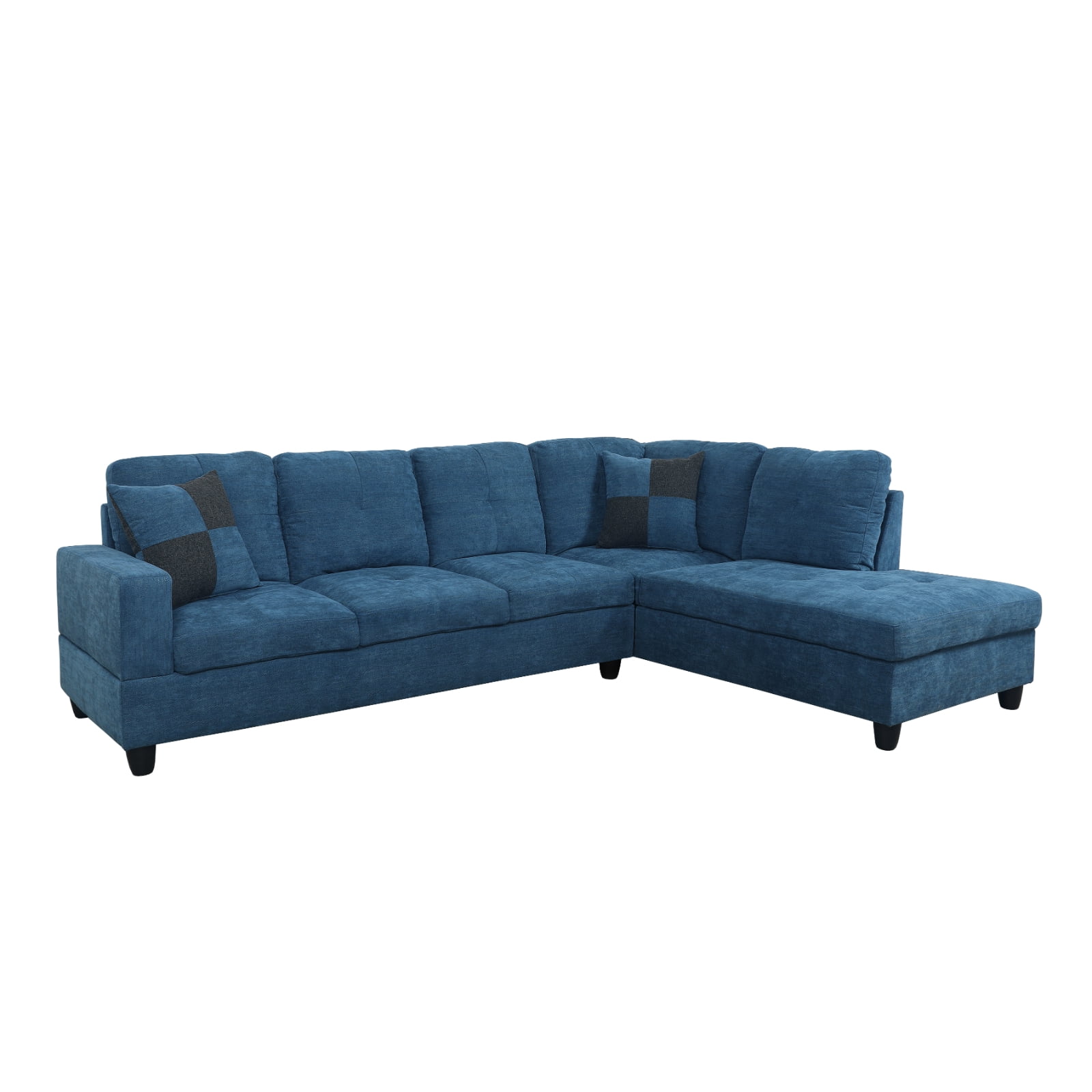Hommoo Flannel Sectional Sofa, 4 Seat Living Room Furniture Sets, Modern L-Shaped Couches and Sofas Set for Home, Black(No Ottomans)