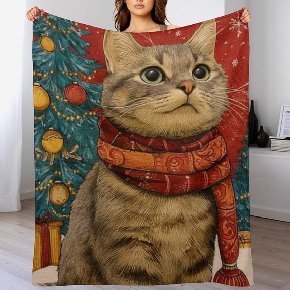 RKSupls Christmas Throw Blanket,Soft Flannel Cute Cat Blanket, Fuzzy Warm Cozy Winter Blanket for Couch Bed Home Decor,40x50 in