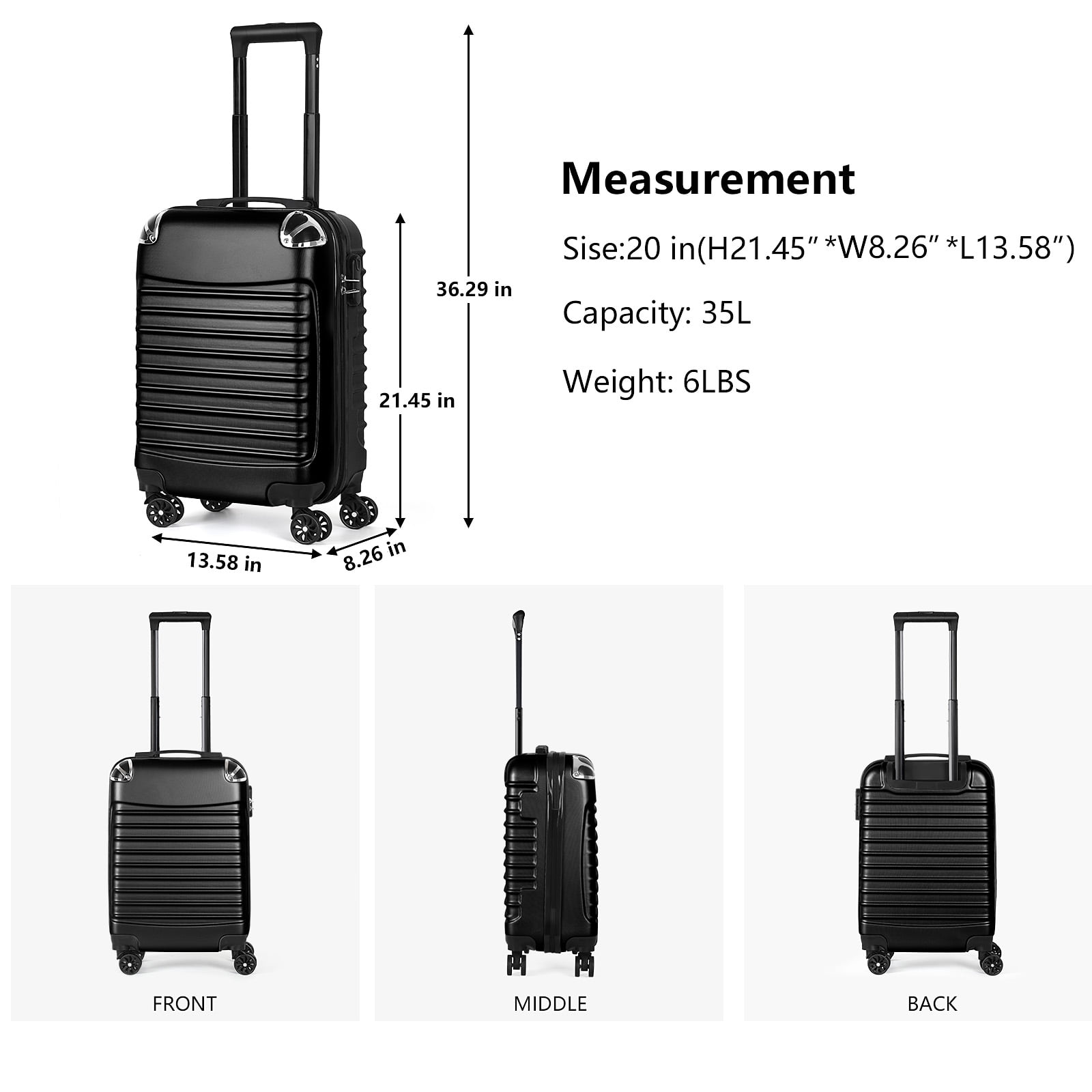 Hardside Carry-On Spinner Luggage,20-Inch,Black