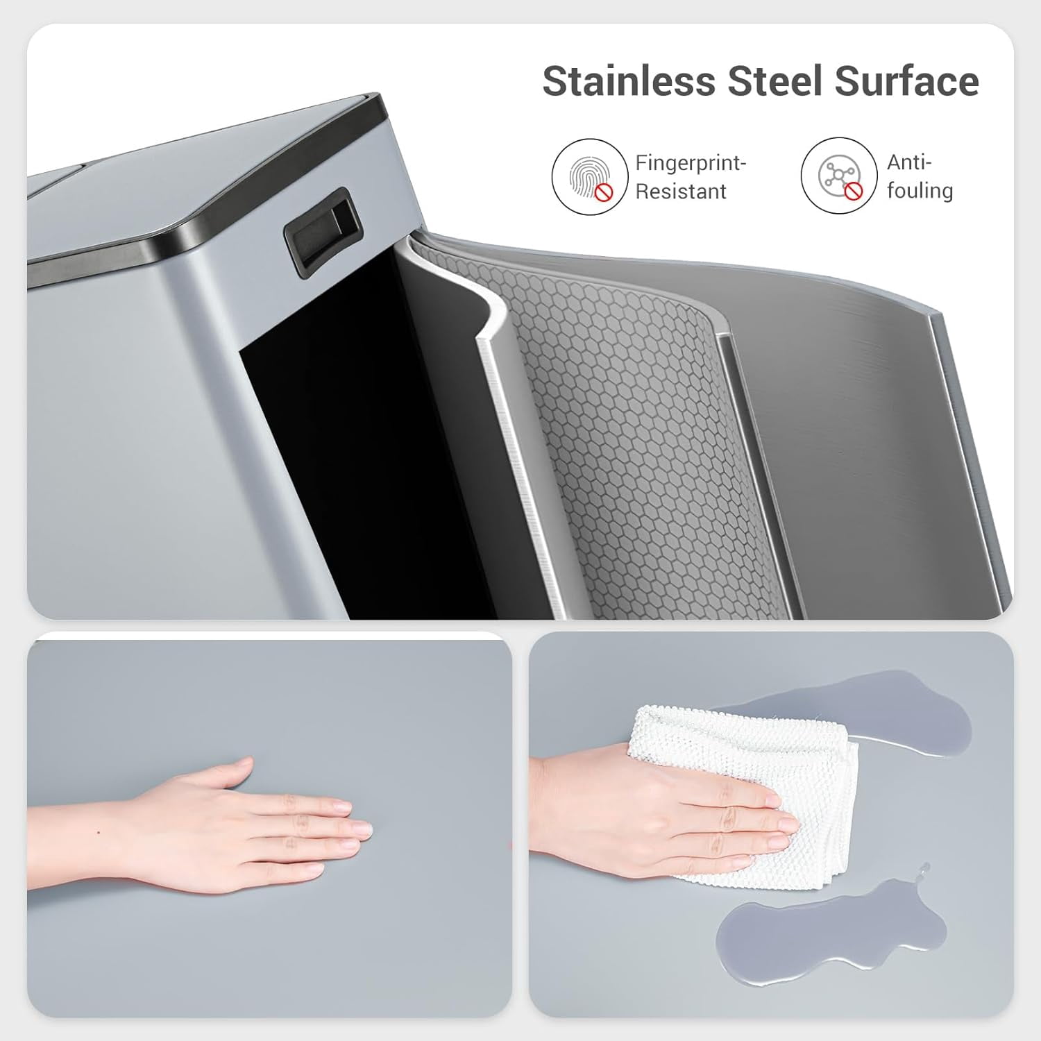 Arlopu 2 x 8 Gallon Dual Garbage Can Stainless Steel Kitchen Step Trash Can, Recycle Dustbin with Soft-Close Lid