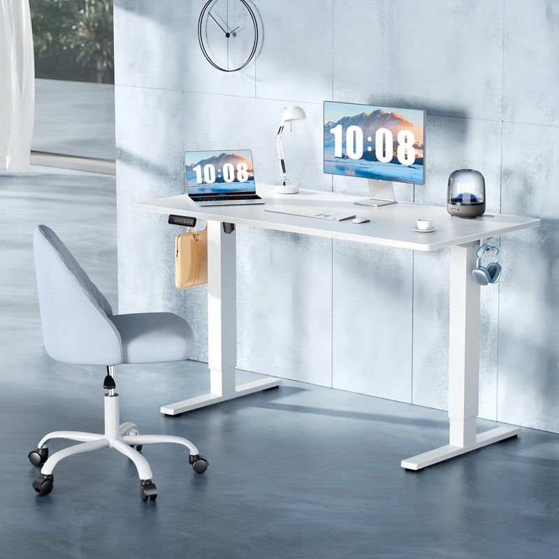 Kelno 63" Electric Standing Desk Height Adjustable Sit-Stand Desk with 3 Memory Presets Splice Desktop, White