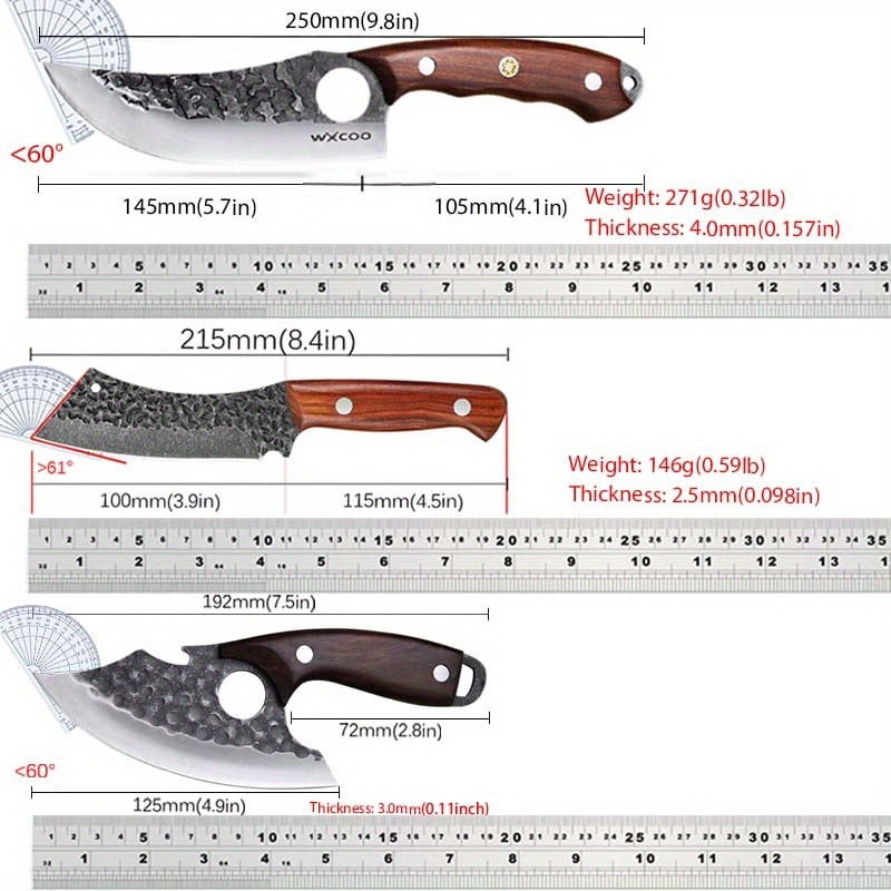 9PCS Professional Kitchen Chef Knife Set with Stainless Steel Utility Boning Cheese Pizza Fish Mini Pocket Cutters for Convenient Food Preparation—including Butcher Knives and Hand Tools