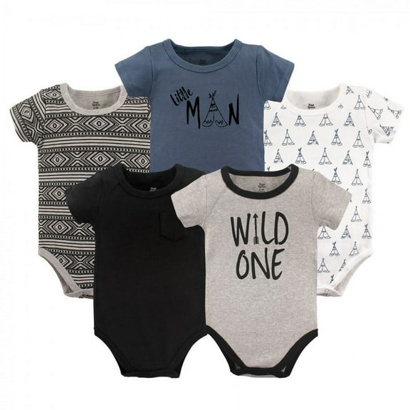 Yoga Sprout Baby Boy Cotton Bodysuits 5pk, Wild One, 0-3 Months