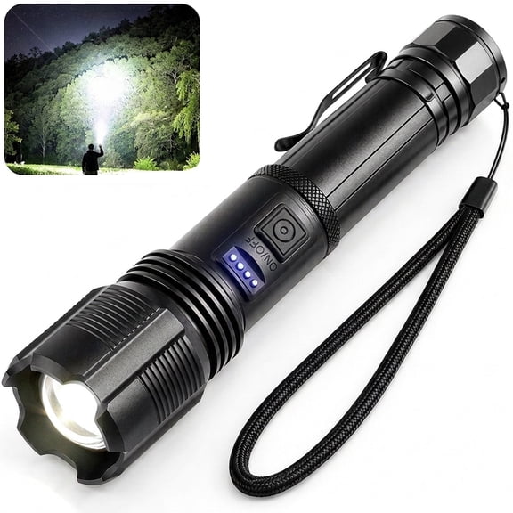 Juyafio Rechargeable Flashlight, 200,000 Lumens XHP70.3 LED Super Bright，5 Light Modes, USB-C Fast Charging, Zoomable, IPX7 Waterproof for Camping and Emergencies
