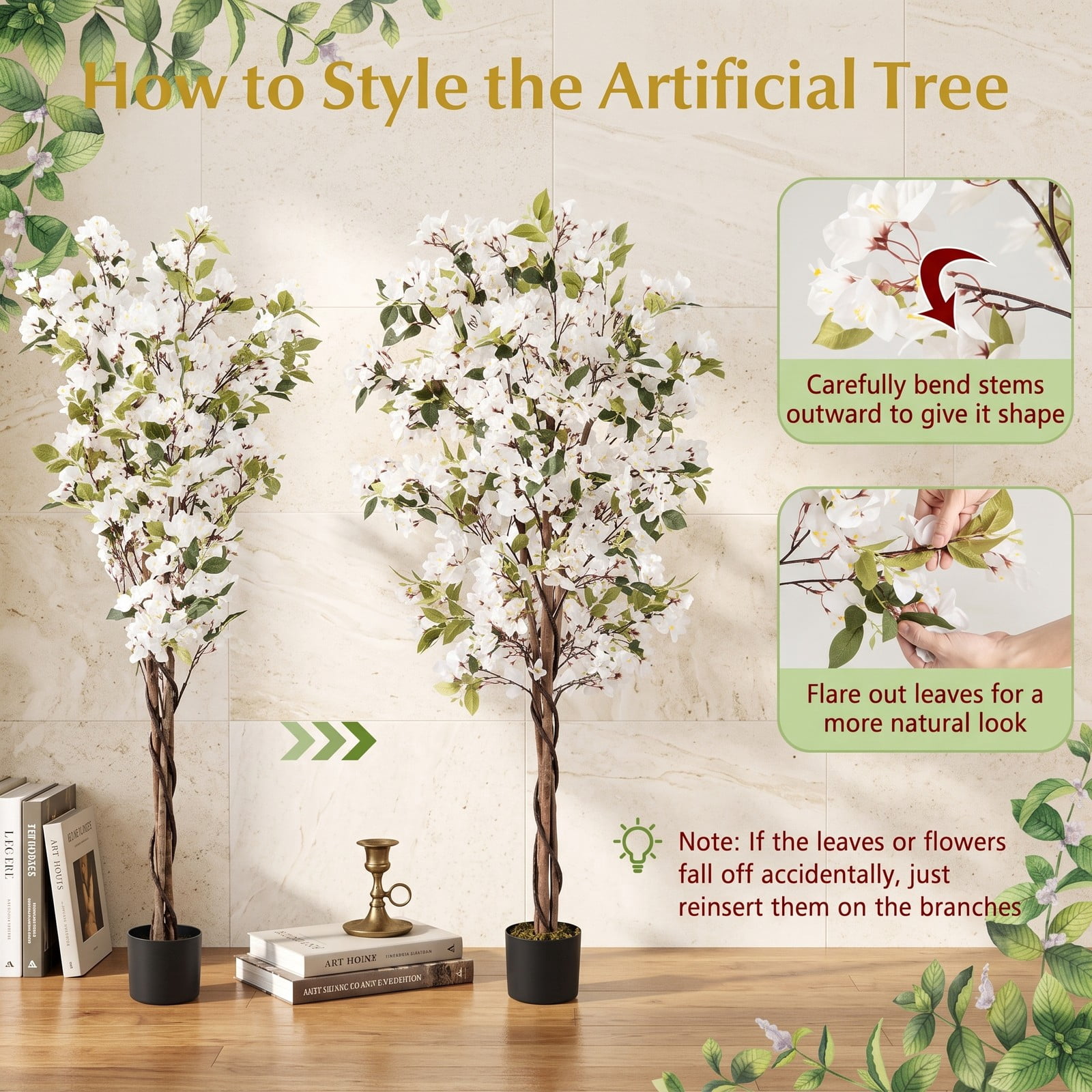ALPULON 6 FT Artificial Bougainvillea Tree with 910 White Flowers, Faux Silk Flower Tree with Cement-Filled Planter for Indoor Outdoor Home Office Living Room, White