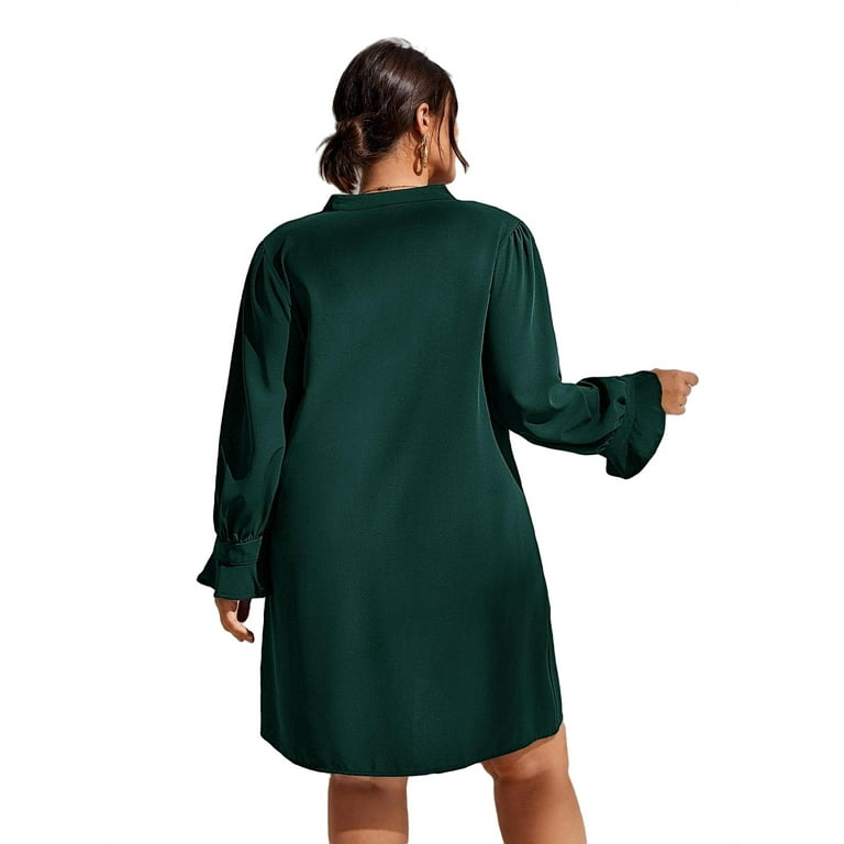 Casual Notched Neck Tunic Dress Long Sleeve Dark Green Plus Size Dresses Women s Walmart