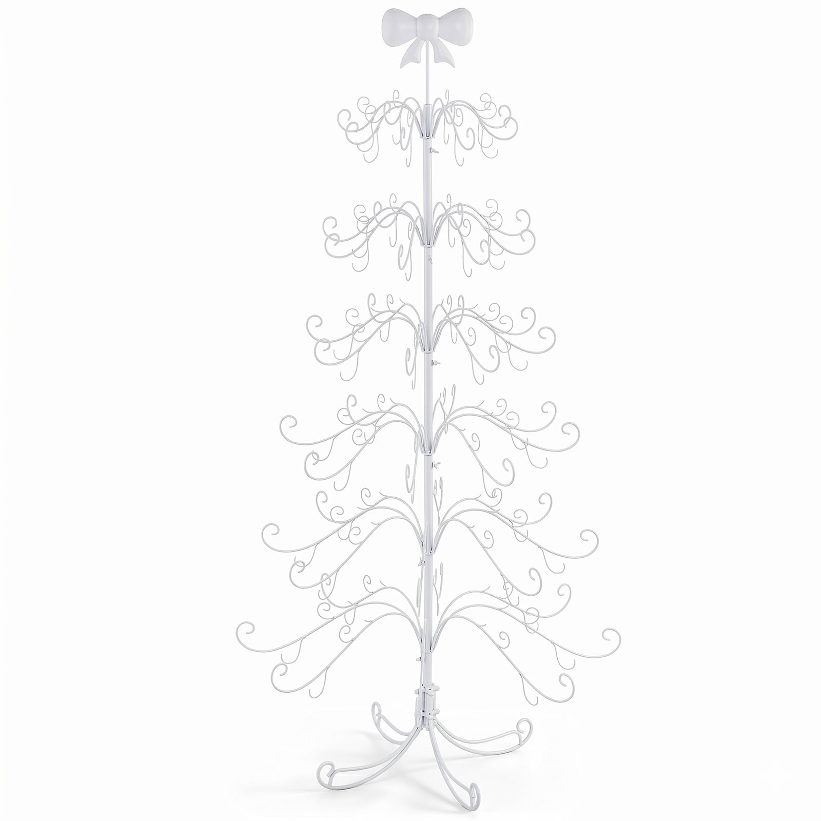 6ft White PVC Metal Artificial Christmas Tree with Bow Topper, No Extra Ornaments, Daily Decor Tree