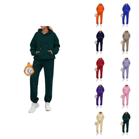 Jogging Suits for Women 2026 Winter Trendy Basic Lined Hoodie and Joggers Sweatpants Matching Set