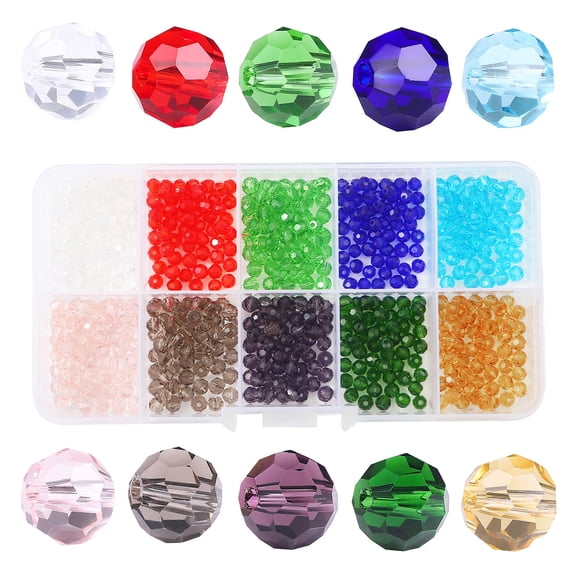 1000PCS 4mm Crystal Glass Beads 10 Colors Finding Spacer Beads Bicone Shaped Faceted Bead with Box for Jewelry Bracelets, Necklaces, Earrings Making