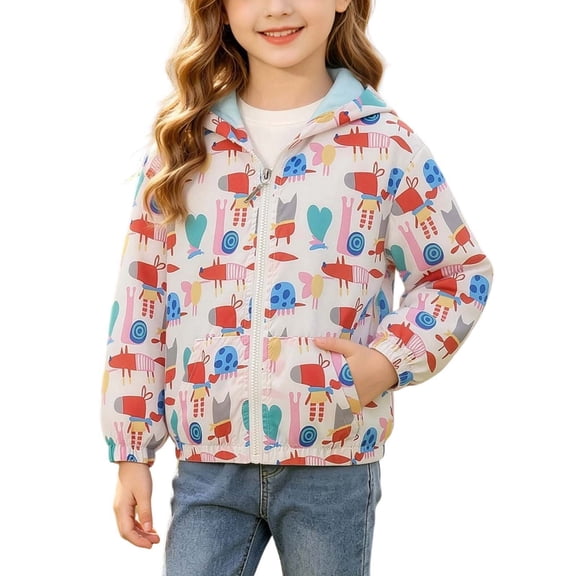 Edvintorg Kids Jacket Long Sleeve Cute Cartoons Windproof Hooded Coat with Zipper Spring Fall Lightweight Windbreaker Outerwear
