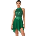 thumbnail image 3 of Aislor Women Ruched Metallic Mesh Lyrical Dance Dress Irregular Ballet Leotard Modern Contemporary Green M, 3 of 7