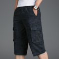 thumbnail image 4 of Men's Casual Twill Elastic Cargo Shorts Below Knee Loose Fit Multi-Pockets Capri Long Shorts 3/4 Outdoor Pants, 4 of 7