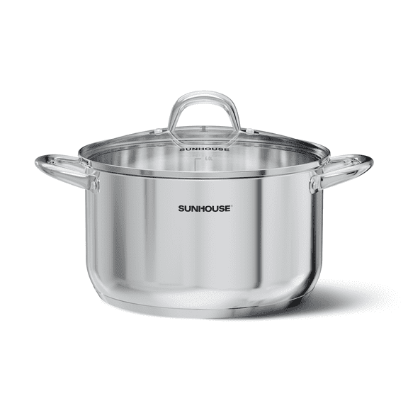 SUNHOUSE Stainless Steel 8 Quart Stock Pot with Lid - 3-Ply Bottom Pasta Cooking Canning Dutch Oven Pot - Induction Compatible for All Stovetops - Dishwasher Safe & Oven Safe