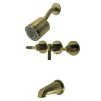 Kingston Brass KBX8133KNL Convergent Triple-Handle Tub and Shower Faucet with Knurled Handle, Antique Brass