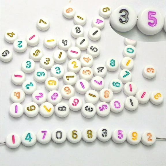 U8MO 500 White with Colourful Assorted Number "0-9" Acrylic Coin Beads 4X7mm