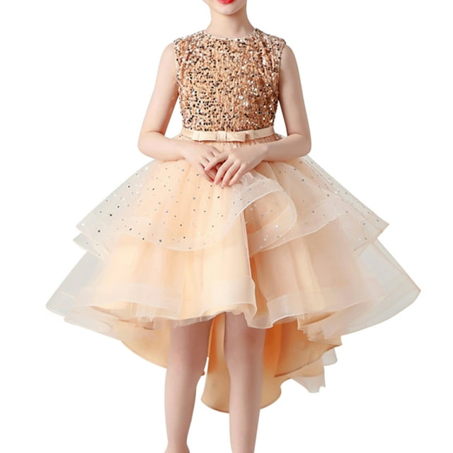 Robe à Paillettes pour Filles Robe Traînante pour Fille Tutu Robe de Fête d'Anniversaire Robe de Concours